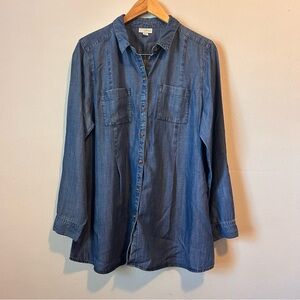 J. Jill Demin Women’s Large Modal Fabric Tunic Button Down Collar Shirt